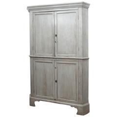 Antique Early English White Wash Corner Cupboard with Scalloped Base