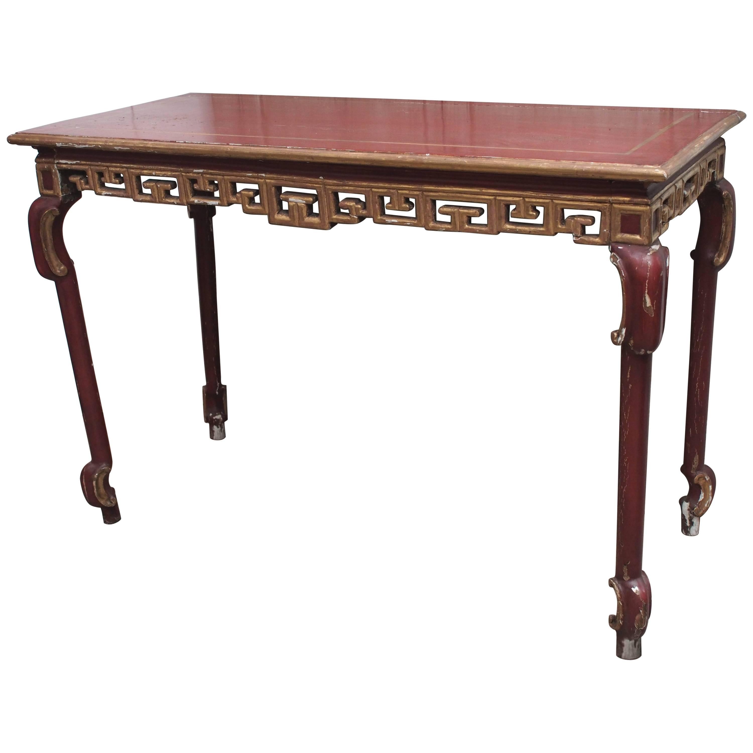 French Chinoiserie Red Lacquer Console For Sale