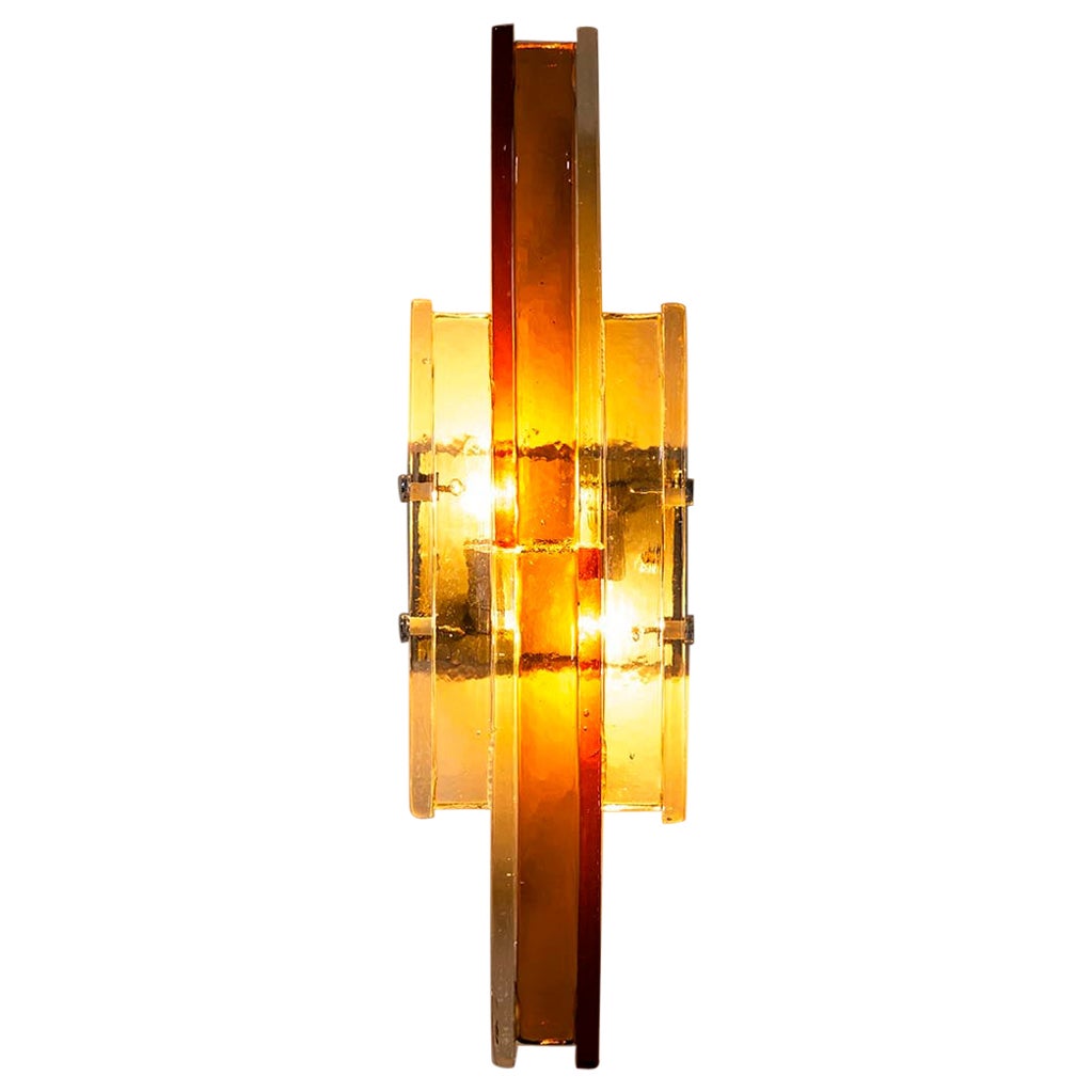 Albano Poli Large Wall Applique in Amber and Transparent Murano glass, Italy 197