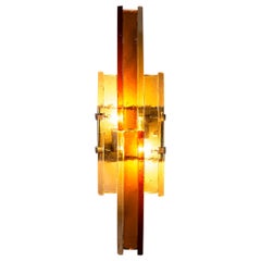 Albano Poli Large Wall Applique in Amber and Transparent Murano glass, Italy 197