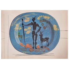 Vintage Albert Skira Print of Shepard Ceramic Plate from "Céramiques De Picasso" 