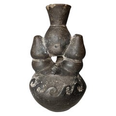 Antique Rare Pre-Columbian Chimu Stirrup Vessel – Sea Plant or Fungi Motif