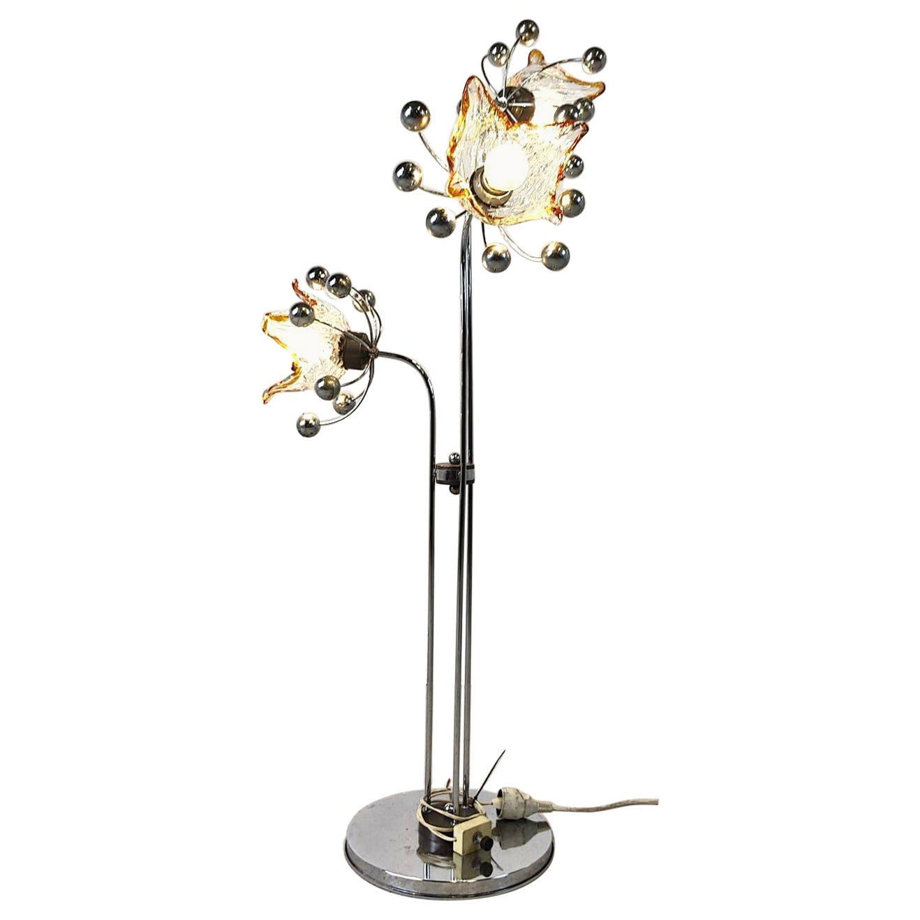 Italian chrome and murano glass flower floor lamp, 1960s 