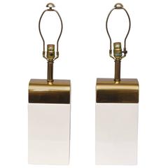 Pair of Amazing Mid-Century Ceramic and Brass Lamps, 1950s, USA 5
