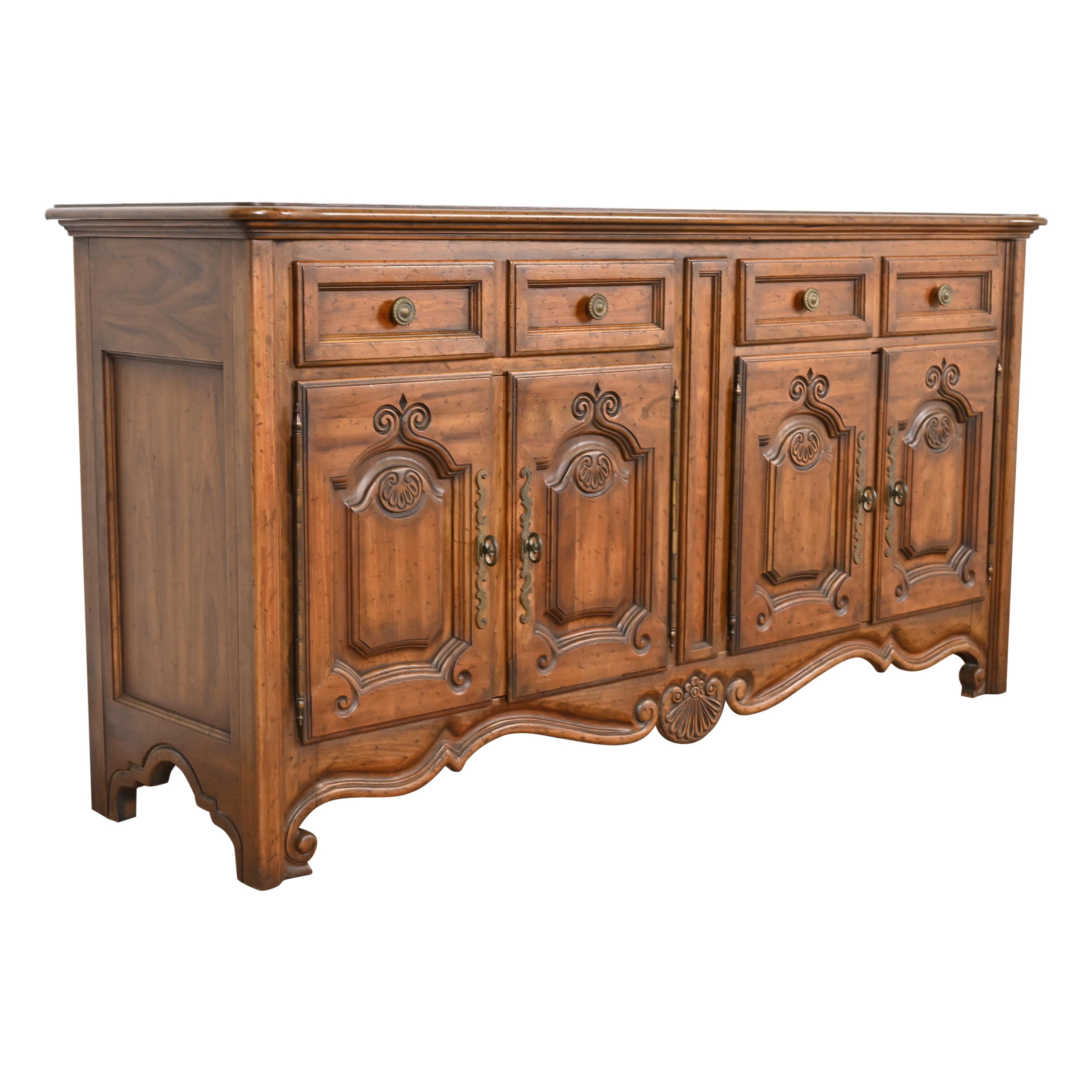 Heritage French Provincial Louis XV Carved Walnut Sideboard or Bar Cabinet
