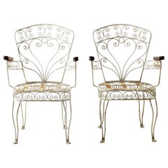 Pair of French Midcentury Wrought Iron Patio and Garden Armchairs