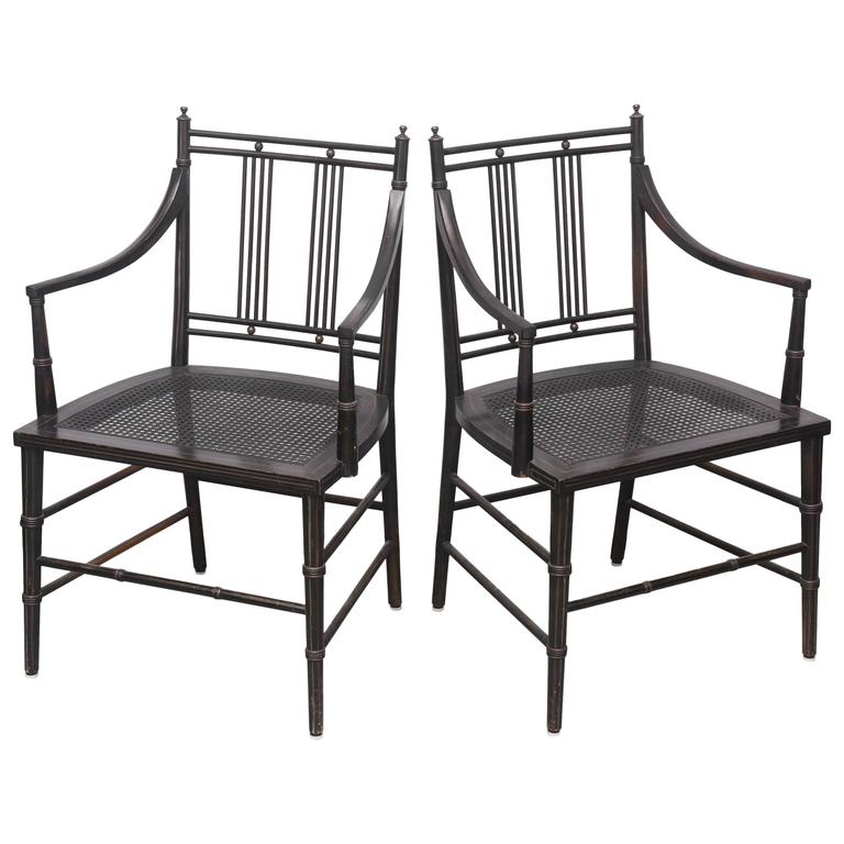 Pair of Black Caned Bottomed Chairs, 1970s, USA For Sale at 1stdibs
