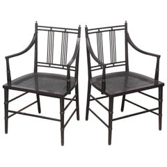 Pair of Black Caned Bottomed Chairs, 1970s, USA