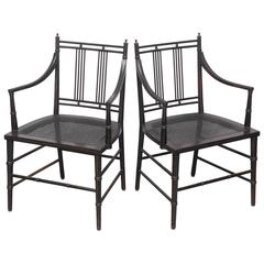 Pair of Black Caned Bottomed Chairs, 1970s, USA 8