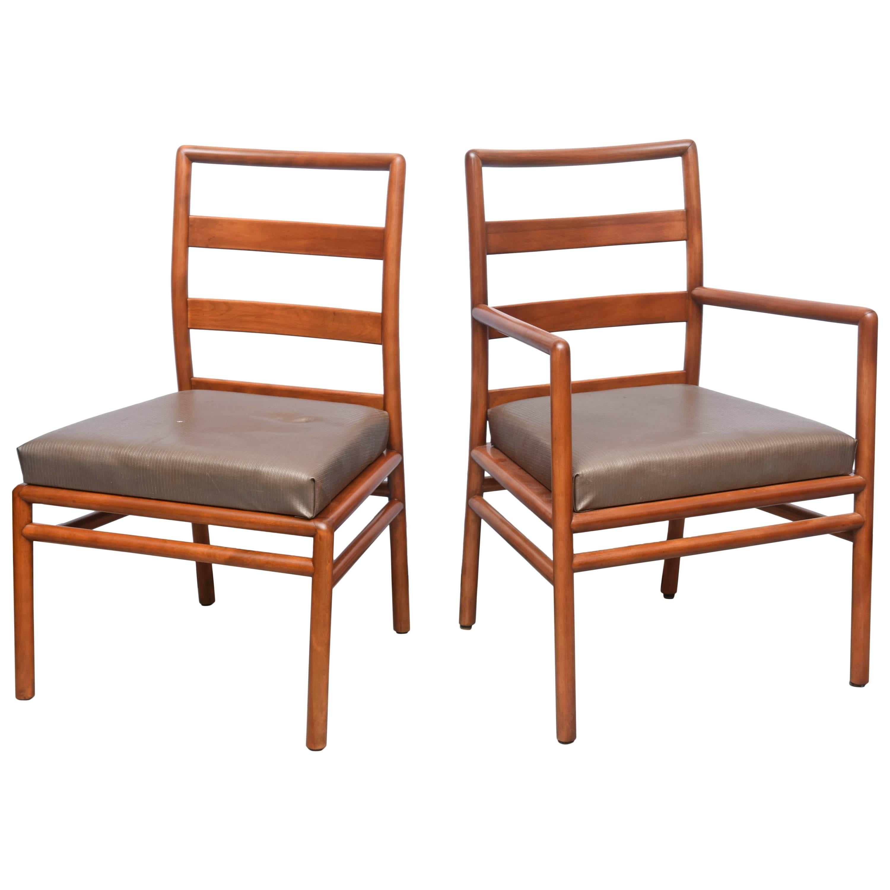 T.H. Robsjohn-Gibbings Ladder Back Chairs Medium Walnut, Set of Eight, USA, 1950 For Sale