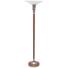 Lovely Wood, Chrome and Glass Floor Lamp or Torchiere, USA, 1940s