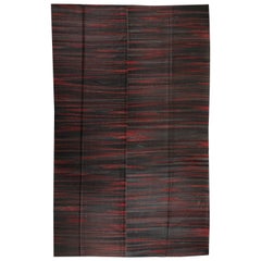 10x13.7 Ft Contemporary Turkish Double Sided Wool Kilim Rug in Black and Red