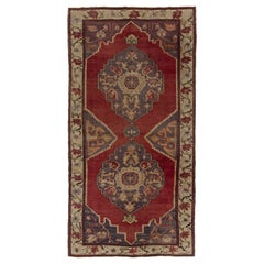 5x10.2 Ft Traditional Vintage Handmade Turkish Village Rug in Red, 100% Wool