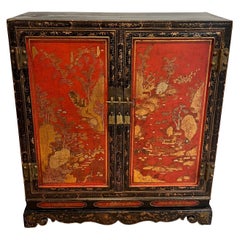 Vintage Lacquered Wood Cabinet with Chinese Seenes