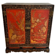 Lacquered Wood Cabinet with Chinese Seenes