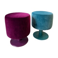 Pair of Vintage Poufs Newly Upholstered in Mixed Colored Velvet, 1970s