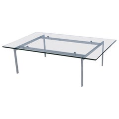 Vintage 1970's Minimalist Stainless Steel Coffee table With Floating Glass Top