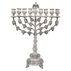 Vintage A Large Silver Hanukkah Menorah, Portugal mid 20th Century