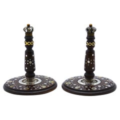Coppia di Atzei Chaim in legno intagliato, madreperla e argento, Polonia 1901