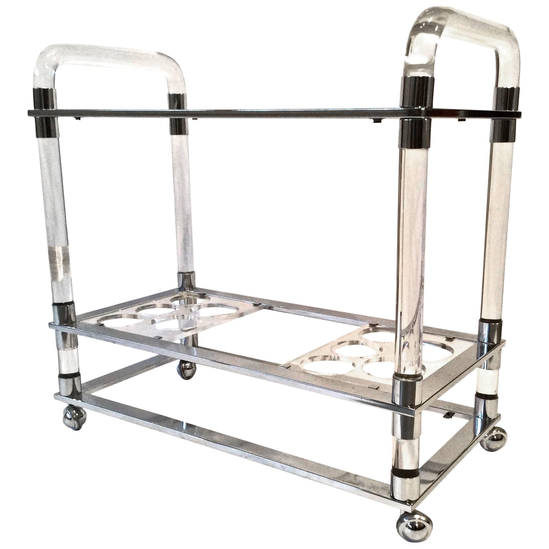 Lucite and Chrome Bart Cart, Milo Baughman Style