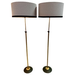 Pair  French Adjustable  Brass and Black Metal Floor Lamps