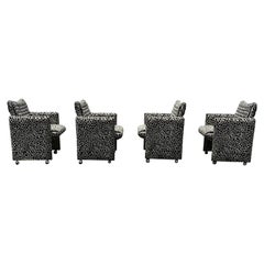 Vintage 1980s Preview Black White Leopard Print Dining Chairs, Set of 4