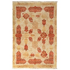 Rug & Kilim's Classic Agra style rug in Beige-Brown and Red Floral Cartouches (tapis classique de style Agra en beige, brun et cartouches florales rouges)