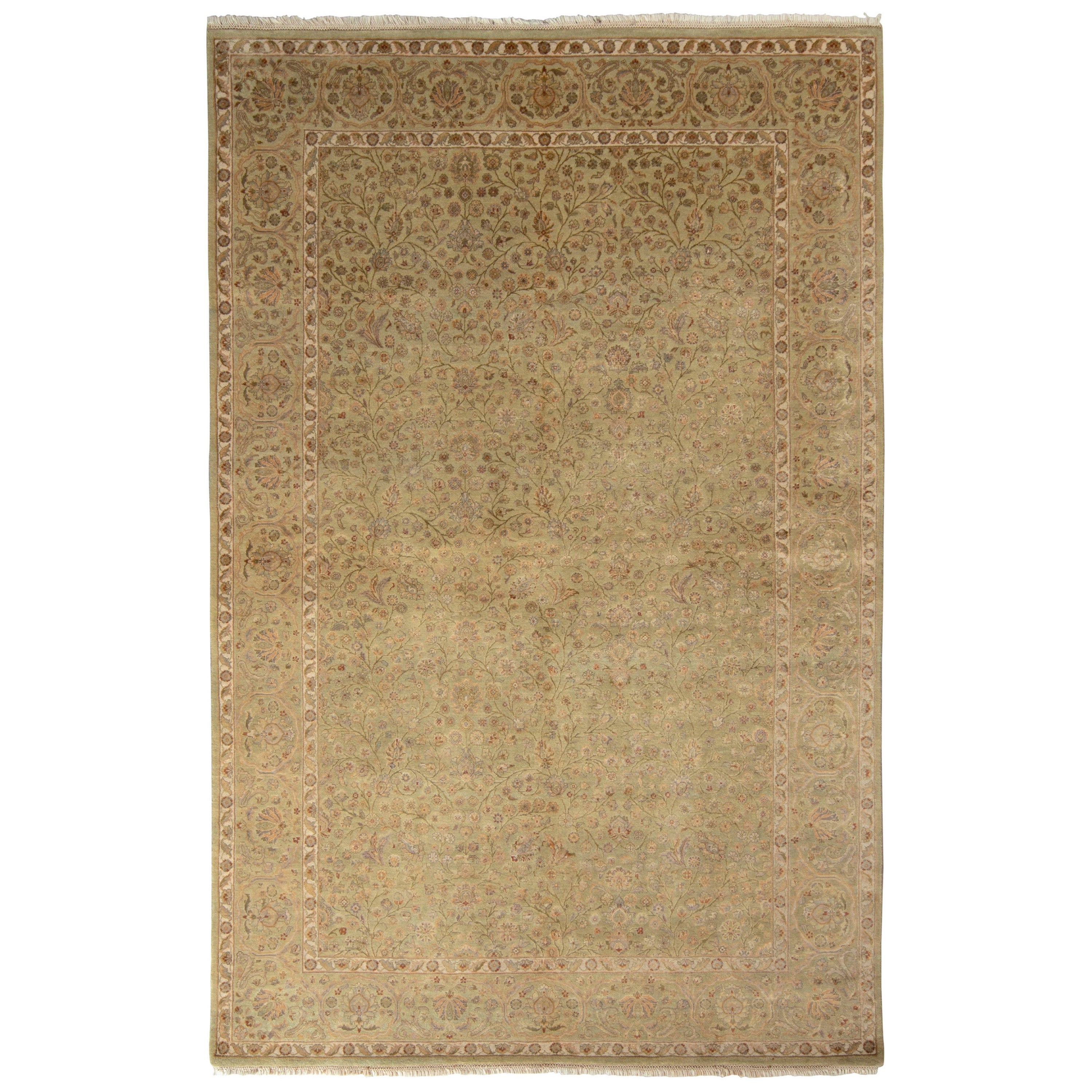 Rug & Kilim’s Tabriz Style Rug in All over Green, Beige-Brown Floral Pattern For Sale