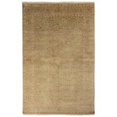 Rug & Kilim’s Tabriz Style Rug in All over Green, Beige-Brown Floral Pattern