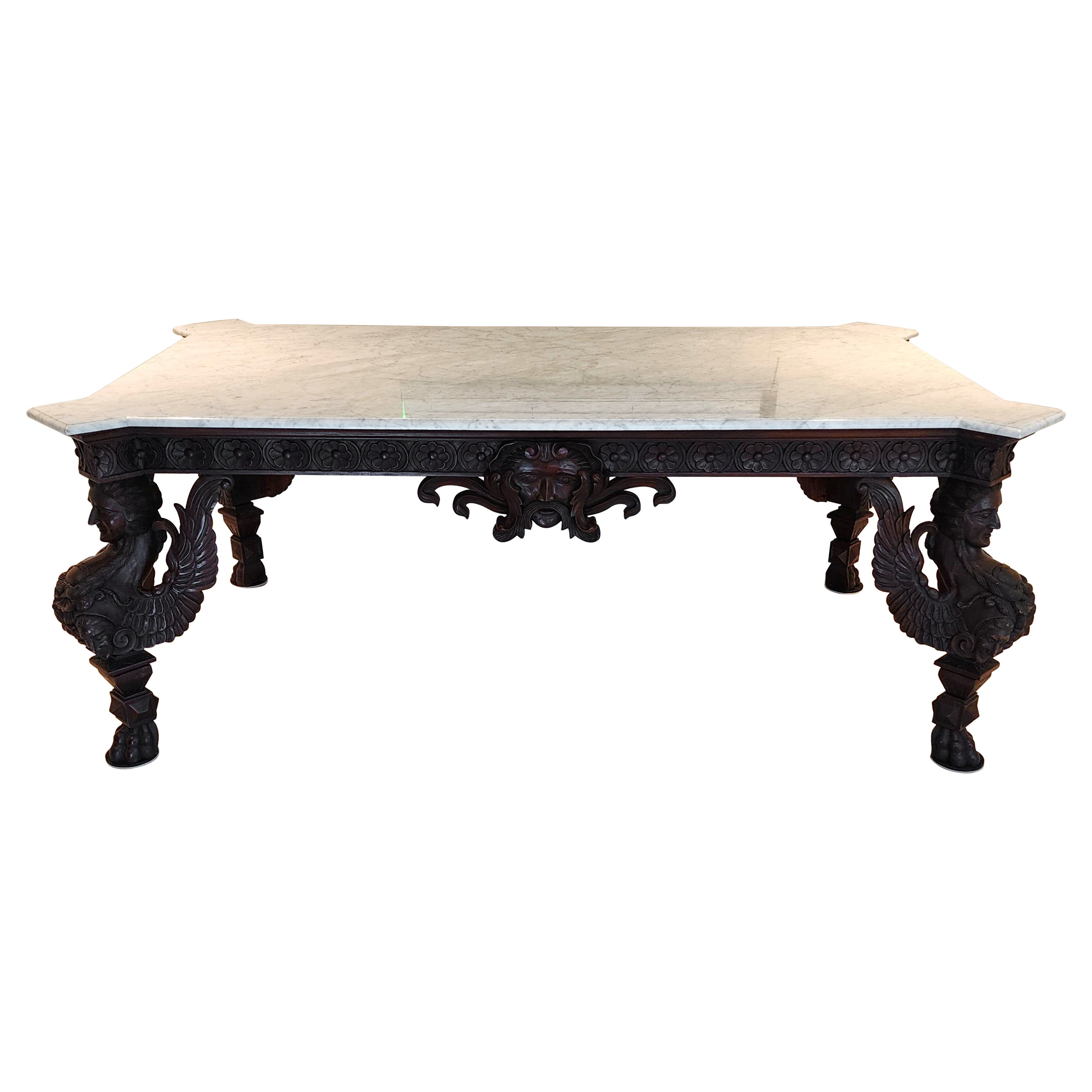 Antiker italienischer Barock-Esstisch aus Mahagoni  & Marmor