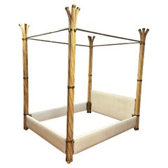 Gabriella Crespi Rattan and Brass Queen Bed