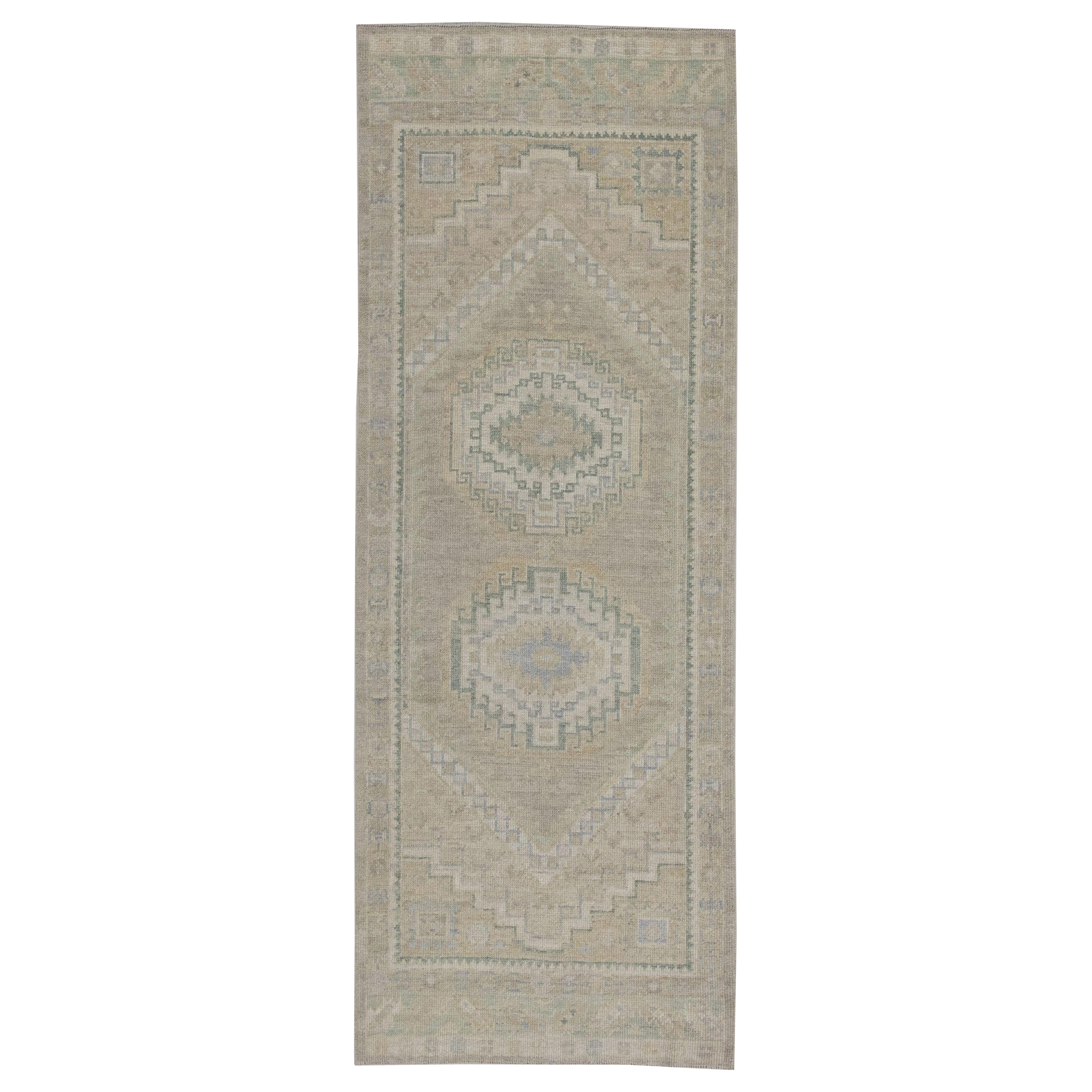 Alfombra Oushak Oriental Anudada a Mano Turca Oushak 3'2" x 7'5" #11407