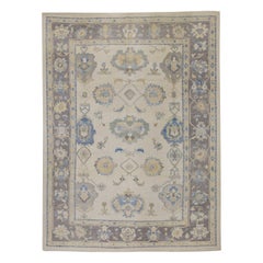 Tapis oriental noué à la main turc Oushak 8'10" x 11'10" n° 7283