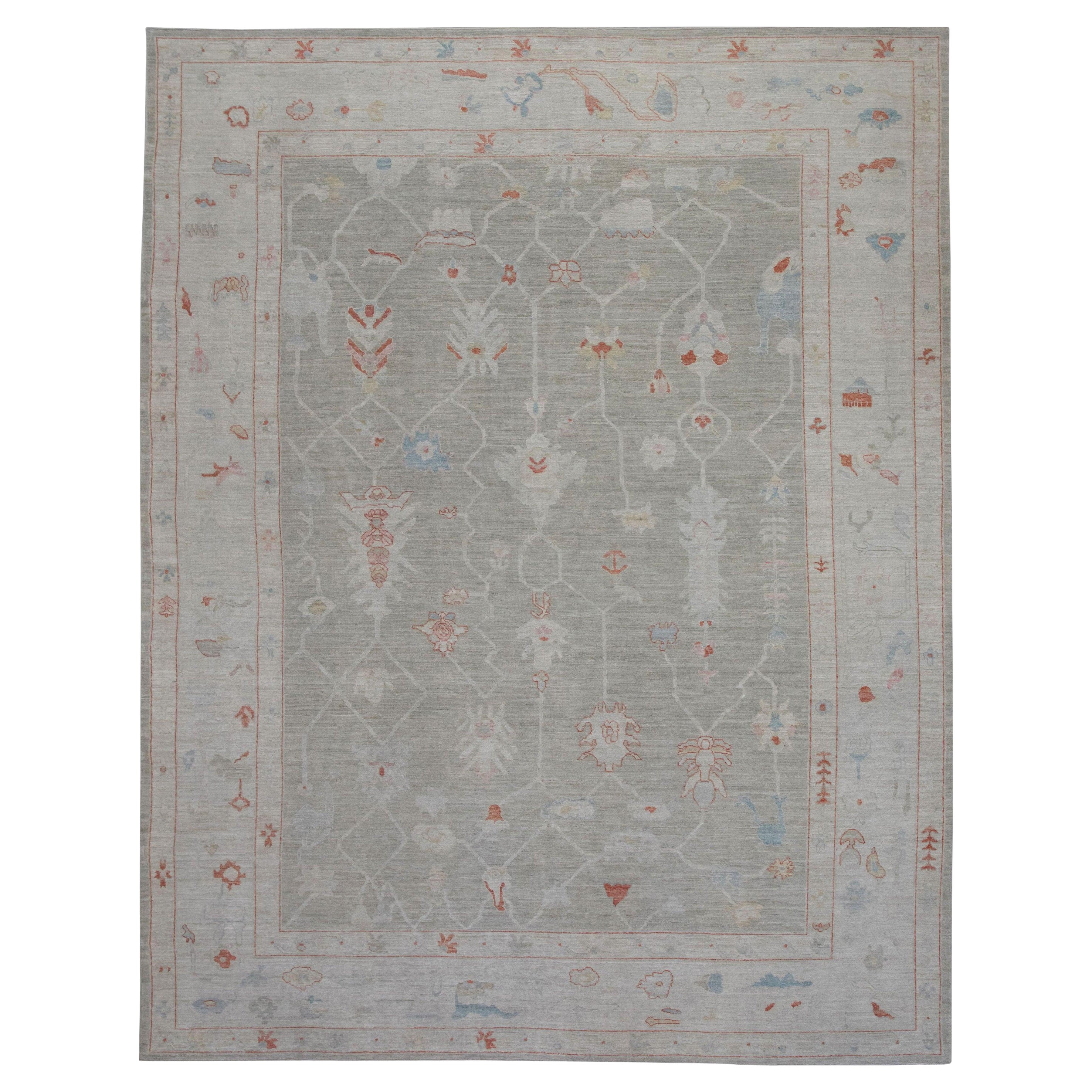Tappeto Oushak Tappeto orientale annodato a mano turco dall'aspetto antico Oushak 9'4" x 12'2" #5918