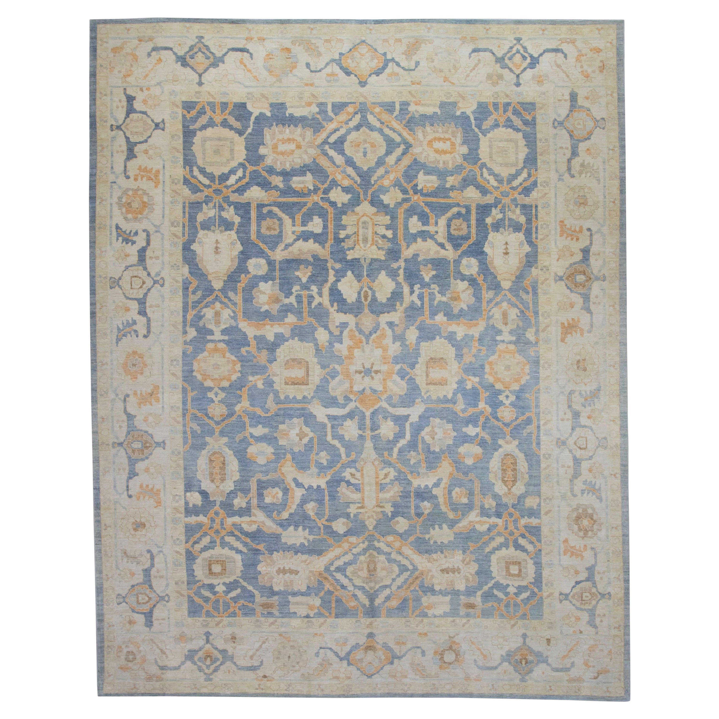 Alfombra Oushak Oriental Anudada a Mano Turca Aspecto Antiguo Oushak 10' x 13'9" #5973 en venta