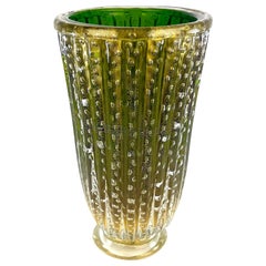 Alberto Donà Modernity Vaso In Vetro Di Murano Verde E Foglia Oro 24kt