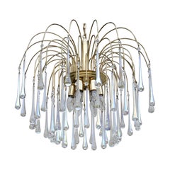 Lustre cascade à 6 lumières en cristal de Murano irridescent, Italie des années 70, de style Venini
