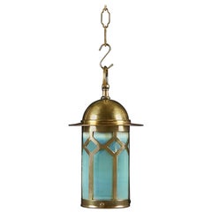 A Brass Arts and Crafts Hanging Lantern with Opaline Glass, of Small Scale