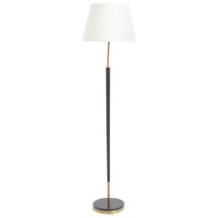 Mid-Century Black Leather Floor Lamp