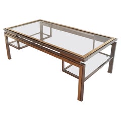 Vintage Brushed Steel and Brass Coffee Table by Guy Lefèvre for Maison Jansen