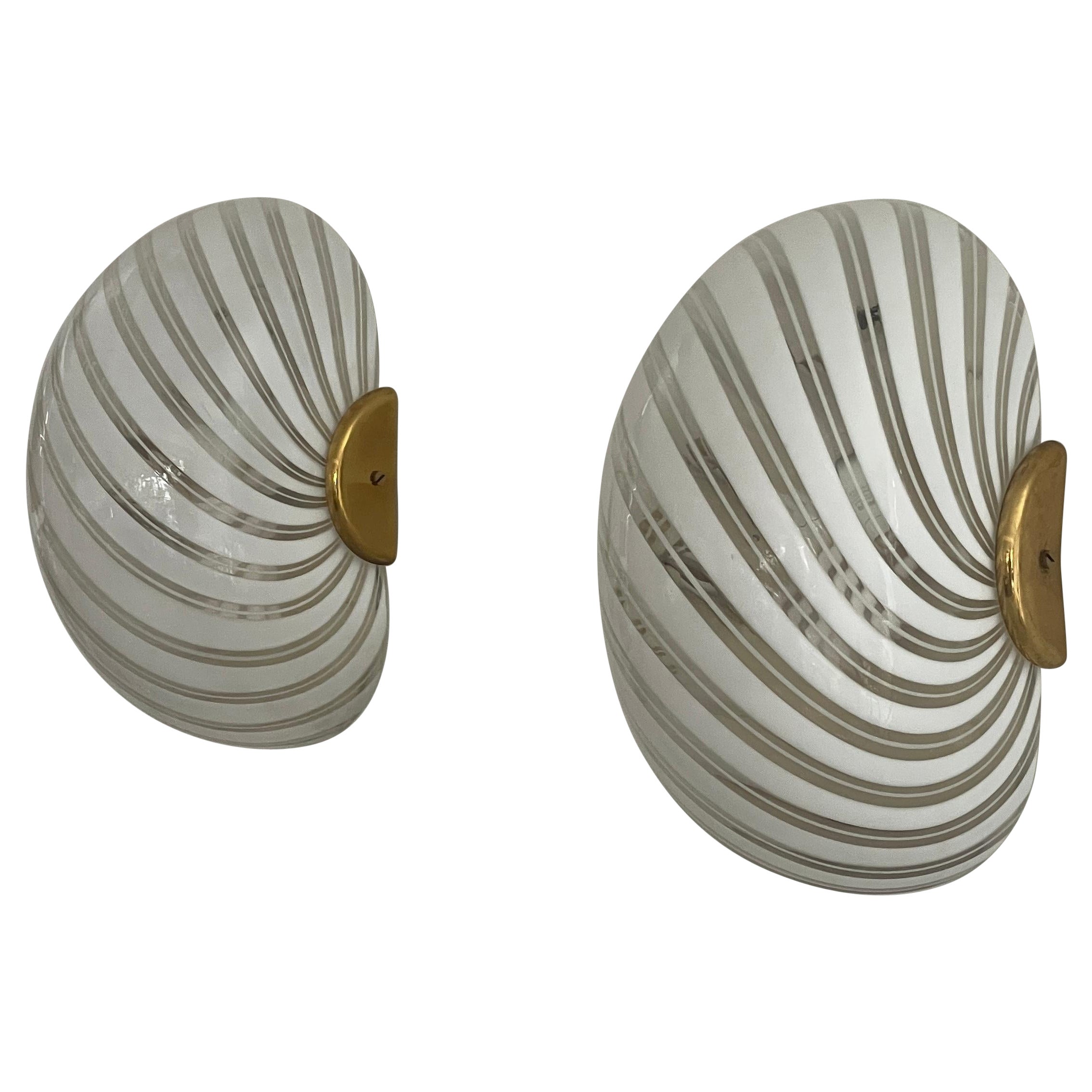 Swirl Pattern Murano Glass Pair of Sconces by F.Fabbian, 1970s, Italy