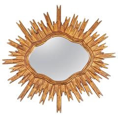 Spanish Vintage Carved Giltwood Sunburst Mirror 4