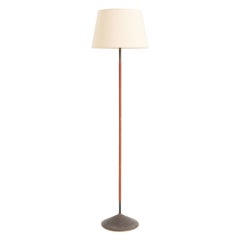 Vintage Mid-Century Brown Leather and Brass Floor lamp