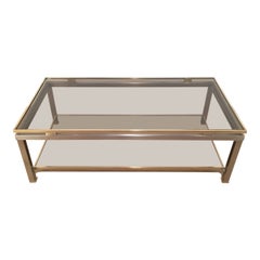 Vintage Brushed Steel and Brass Coffee Table by Guy Lefèvre for Maison Jansen