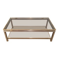 Brushed Steel and Brass Coffee Table by Guy Lefèvre for Maison Jansen