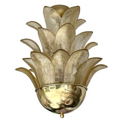 Contemporary Palm Pendant Lightning Gold Murano Glass and Brass , Italy