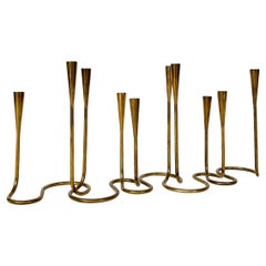 Vintage Set of Five Illums Bolighus Candle Holders Serpentine Brass Denmark 1950s