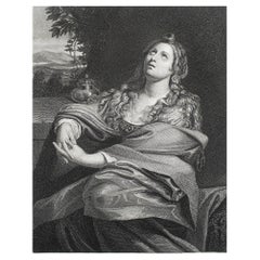 Original Antique Print of Mary Magdalen After Domenichino. Circa 1850