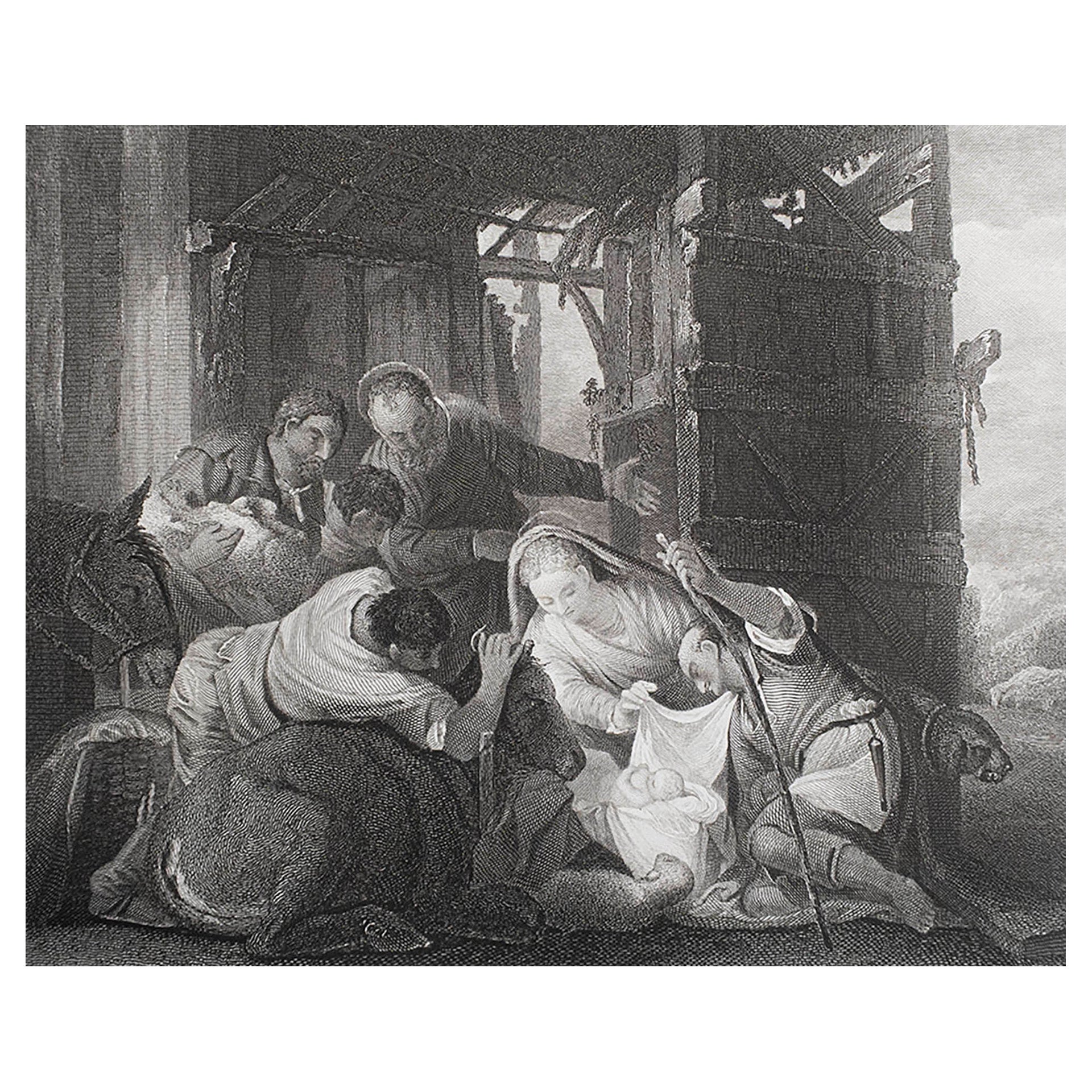 Stampa antica originale dopo Veronese, La Natività, 1850 circa