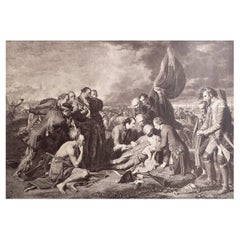 Grabado Histórico Americano Antiguo Original. " Muerte del General Wolfe " C.1870